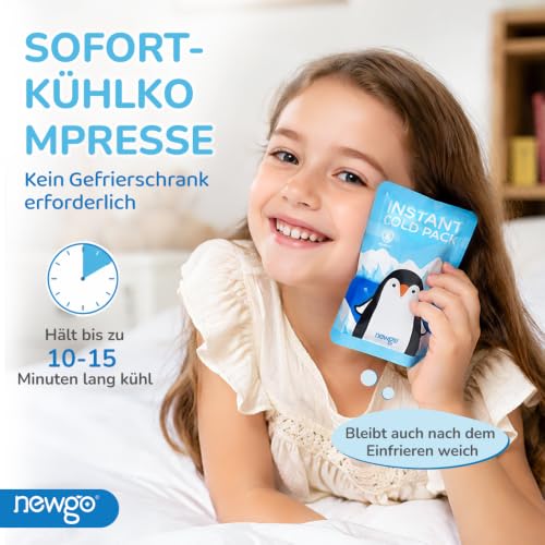 NEWGO Disposable Instant Cold Compress with Elastic Band (Pack of 12), Instant Cooling Pads for Children, Disposable Cool Packs for First Aid Measures, Pain Relief, Swelling, Inflammation, 10 x 15 cm