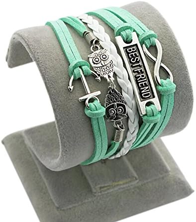 Candy Clover Infinity Owls Friendship Anchor Pendant 4 in 1 Handmade Bracelet Mint Green Bracelet