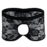 YiZYiF Men's Underwear Lace Open Front Trunks Boxer Briefs With Rose Flowers Pattern Black Medium