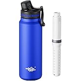 Membrane Solutions C3 Filtered Water Bottle, 32oz Stainless Steel Water Bottle with Replaceable UF+ACF Filter Cartridge, Portable Water Filter, Travel, Hiking & Camping for Drinking Water