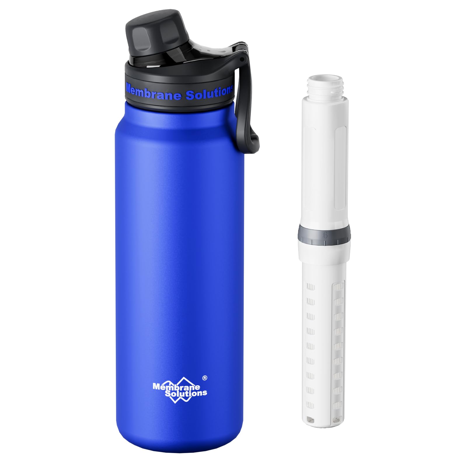 Photo 1 of Membrane Solutions C3 Filtered Water Bottle, 32oz Stainless Steel Water Bottle with Replaceable ACF+UF Filter Cartridge, Portable Water Filter, Travel, Hiking & Camping for Drinking Water(Blue)