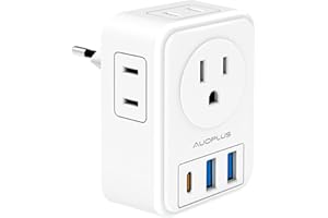 European Travel Plug Adapter, AUOPLUS International Power Plug Adapter with 3 USB Ports (1 USB C), 4 AC Outlets Cruise Ship Essentials for US to Most of Europe Spain Italy France Germany