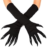 GORTIN Cat Claw Gloves Halloween Black Long Nail Gloves Elbow Length Witch Claw Cosplay Costume Accessories for Women