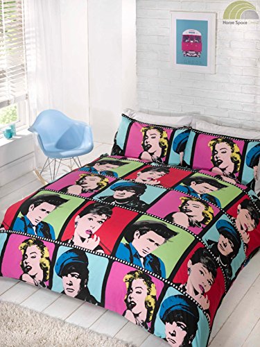 Homespace Direct King Size Duvet Cover & Pillowcases Bedding Bed Set - Marilyn Monroe Audrey Hepburn James Dean Marlon Brando