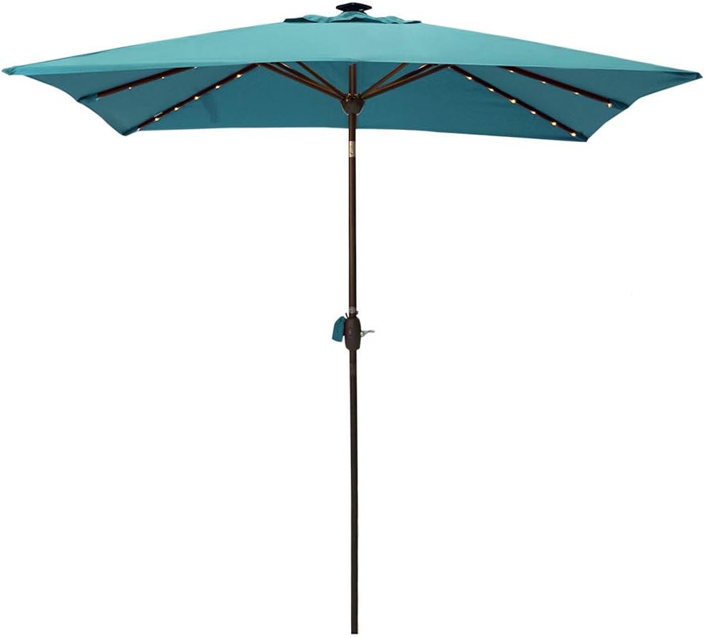 Amazon Com Sorara Patio Umbrella With Solar Powered Rectangular Table Umbrella With Solar Powered 128 Led Lights With Tilt Crank Umbrella Cover 7 By 9 Feet Aruba Garden Outdoor