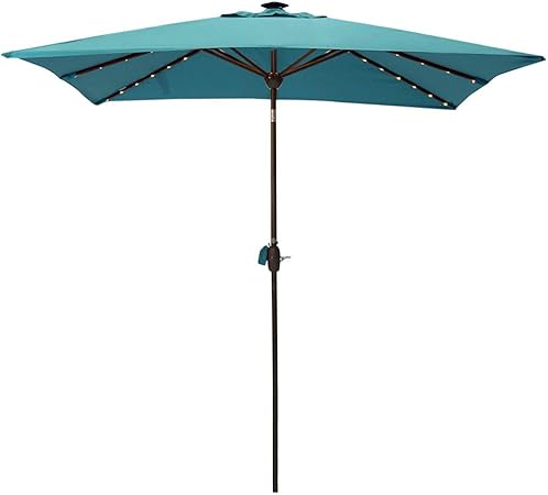 Amazon Com Sorara Patio Umbrella With Solar Powered Rectangular Table Umbrella With Solar Powered 128 Led Lights With Tilt Crank Umbrella Cover 7 By 9 Feet Aruba Garden Outdoor