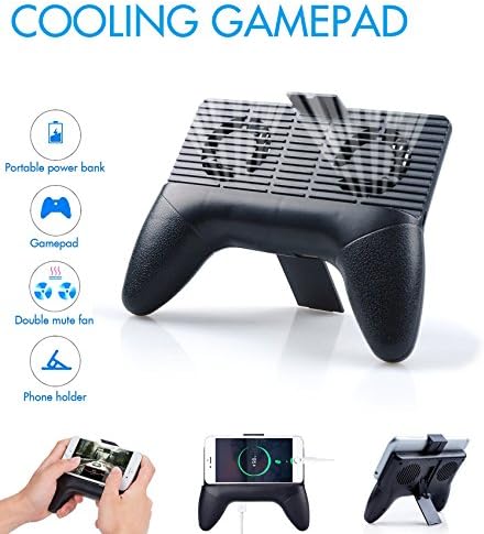 Mscrosmi Phone Radiator, 4 in 1 Multi-function gamepad, Phone Stand Holder, cooling fans, built in 2000mA Emergency Power. For Iphone Android and More Smartphone (Black)