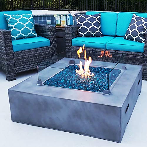 yukang Redeo Fire Pit Glass Wind Guard, 20" x 20" Square Fire Pit Clear