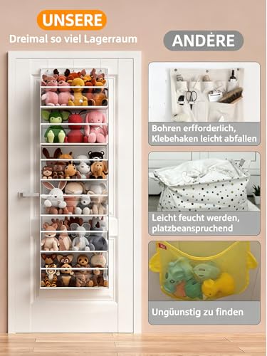 Wakaye Door Hanger Organizer - 6-Tier Cuddly Toy Storage Bathroom Organizer and Storage, Swing Proof Hanging Organizer for Toys/Baby Items (Clear)