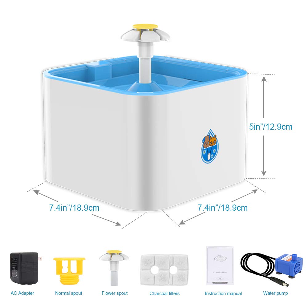 LoHi Cat Water Fountain Pet Electric Dispenser, Healthy Safey Super Quiet 3-Stage Activated Carbon Automatic Water Bowl Filter 84 oz.- Dogs, Cats, Piggy Small Animals (Pet Fountain)