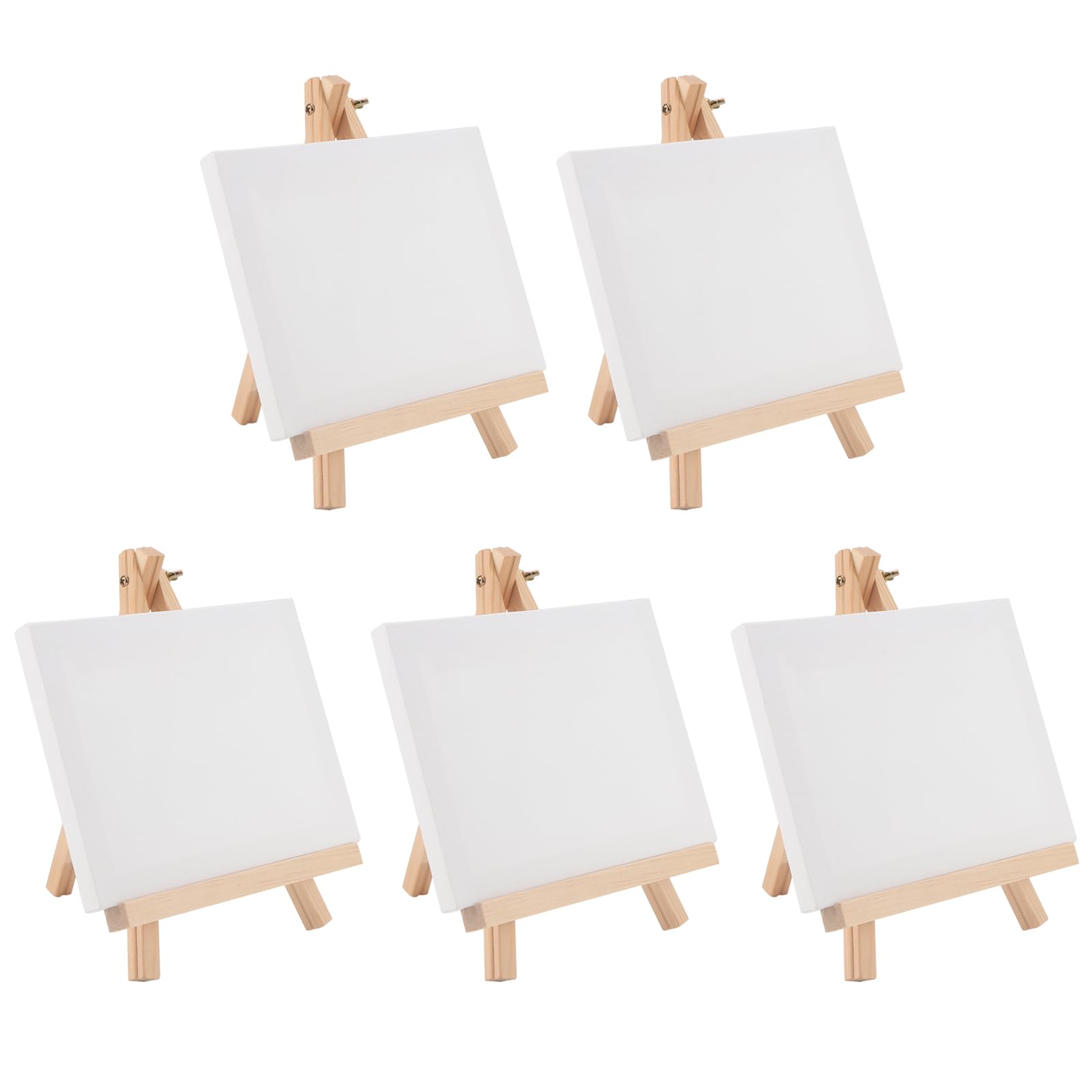 MOUYAT 5 Pack Mini Easel and Canvas Set, 15cm x 20cm Canvas with 18 x 24 cm Easels for Drawing, Painting, and Small Artwork