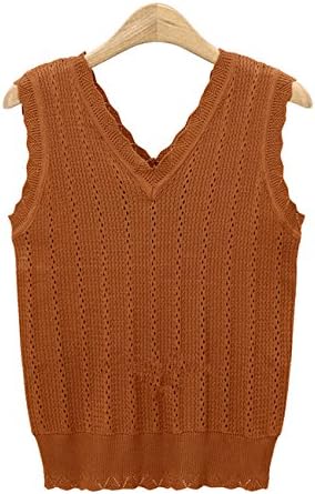 OLYR Womens V Neck Sleeveless Pullover Sweater Knitted Tank Top Vest Sweater