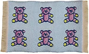 Melody Jane Dollhouse Blue Teddy Bear Rug Mat Miniature Nursery Play Room Accessory 1:12