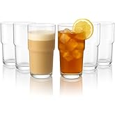 LEMONSODA Stackable Iced Coffee Glasses Set of 6, 48-15 and 21oz Drinking Glasses for Lattes, Tea, Coffee, and Water (21oz, Set of 6) | Modern, Stackable, Cups, For Any Drink, Water, Coffee