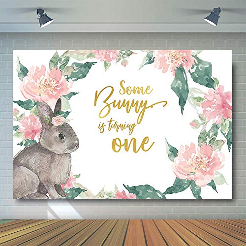 COMOPHOTO 1st Birthday Spring Florals Little Bunny Backdrop Some Bunny is Turning One Photo Background Rabbit Newbornn Baby Shower Theme Party Decoration 7x5ft Cloth