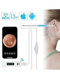 Orejero inalámbrico Otoscopio ROTEK de 1,3 MP HD Digital Oreja Otoscopio Cámara de inspección Oreja Limpieza Endoscopio con 6 LED Luz para iPhone Android, iPad Mac Ordenador PC   6,5 FT
