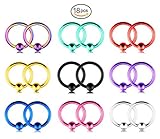 YILIN 8-18PCS 16G 316L Surgical Steel Captive Bead Nose Tragus Lip Nipple Belly Piercing Jewelry Rings (C：Mix color 18pcs)
