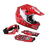 TCT-MT Helmets+Goggles & Gloves DOT Youth Motocross Helmet Goggles & Gloves Red Spider Net Dirt Bike ATV Motocross Helmet X-Large