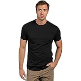 BYLT Mens Drop-Cut Men's T Shirt – Plain Tshirts for Men, Drop Cut Basic Crewneck Tee – Soft Polyester, Cotton, and Spandex Blend – Moisture Wicking, Wrinkle Resistant, Stretch Fit –, Black, S