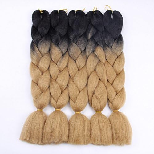 5 pcs hair Jumbo Braids Hair Ombre Synthetic Braiding Hair Extensions Kanekalon Crochet Braids Hair For Twist Braiding Black to Light Brown hair 100g/pcs (24 inch, Black/Light Brown)