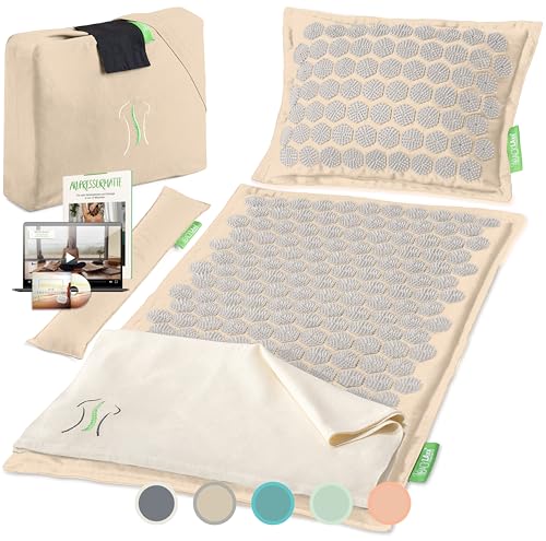 BACKLAXX® Akupressurmatte Set mit Kissen, Akkupressmatte für den Rücken