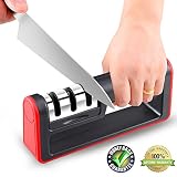 Best Manual Stainless Steel Knife Sharpener for Straight and Serrated Knives, Ceramic and Tungsten - Easy Sharpening for Dull Steel, Paring, Chefs and Pocket Knives, Sharpens Scissors by Flyusy