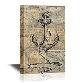 Anchor with Rope on Vinage World Map Background