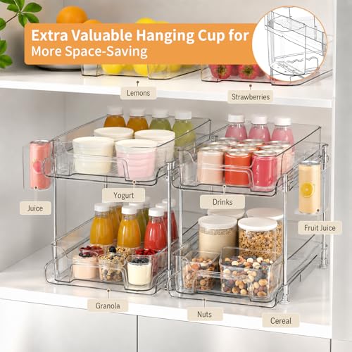 Yoawllty Under Sink Organizer, 2-Tier Bathroom Cabinet Organizer, Clear Organizers storage with Dividers and Cups, Multi-Purpose Slide-Out Storage Container for Cabinet, Fridge, Kitchen, Makeup