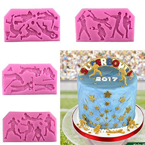 Fondant Mold of Baseball,Rugby, Golf, Basketball Stuly,4 Pcs Cake Topper Decoration Tools Chocolate Polymer Clay Candy Gumpaste Sugar Craft Mould