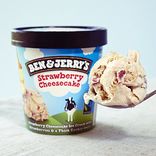 Ben & Jerry's - Vermont's Finest Ice Cream, Non-GMO - Fairtrade - Cage-Free Eggs - Caring Dairy - Responsibly Sourced Packaging, Strawberry Cheesecake, Pint (16 Count)