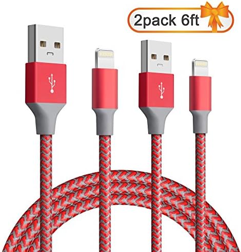 iPhone Charger Cable, Areker 2 Pack 6ft [Durable Nylon Braided] Lightning Cable for iPhone 6s 6 Plus 7 Plus 8 Plus 8 5s SE iPad Air iPad Mimi (Red)