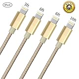 iPhone Charger Youer - 4Pcs 3F 6FT 6FT 10FT iPhone Lightning Cable Nylon Braided 8pin to USB Charging Cord for Apple iPhone 7/7 plus/6/6s/se/5s/5c/5,iPad Air,Mini/iPod (Gold & Silver)