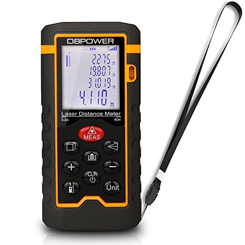 DBPOWER Digital Laser Measure 197FT/ 60M , Laser Distance Meter with Backlit LCD Screen, Single-distance Measurement/ Continuous Measurement/ Area/ Pythagorean Modes