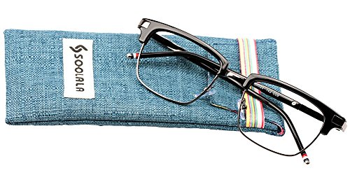 SOOLALA Mens Fashion Designer Semi-rimless Wayfarer Quality Reading Glasses, ShinyBlack, 2.5x