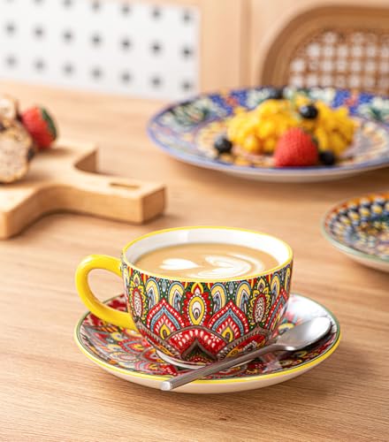 Porcelain Coffee Set, Set of 6 x 250 ml, Hand Painted, Set for 6 People, Includes Coffee Cups and Saucers