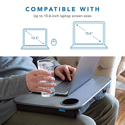 LapGear Cup Holder Lap Desk with Device Ledge Gray Woodgrain Fits