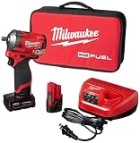 Milwaukee 2555-22 M12 FUEL 12-Volt Lithium-Ion Brushless Cordless Stubby 1/2 in. Impact Wrench Kit with One 4.0 and One 2.0Ah Batteries
