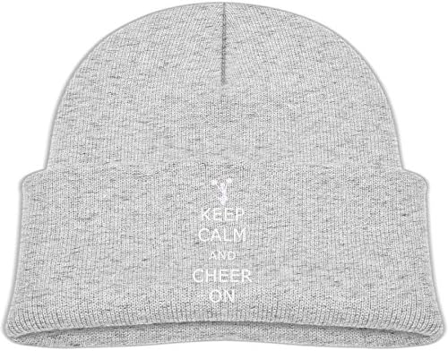Hinanqugu Kids Keep Calm and Cheer On Unisex Winter Warm Knit Hat Cute Soft Stretch Lined Beanie Cap Ash