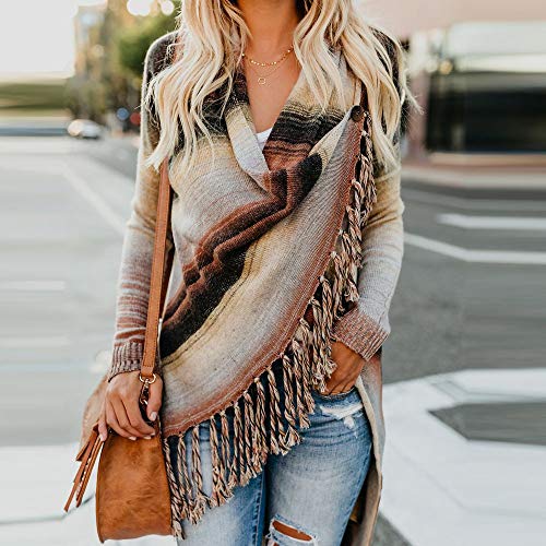 image for XOWRTE Women Blouse Tassel Patchwork Gradient Fringe Cardigan Tops Swe