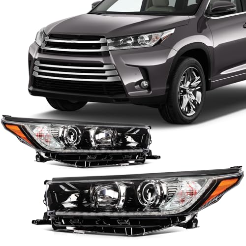 SCITOO Headlight Assembly Fit 2018-2020 for Toyota Highlander Black Housing Amb…