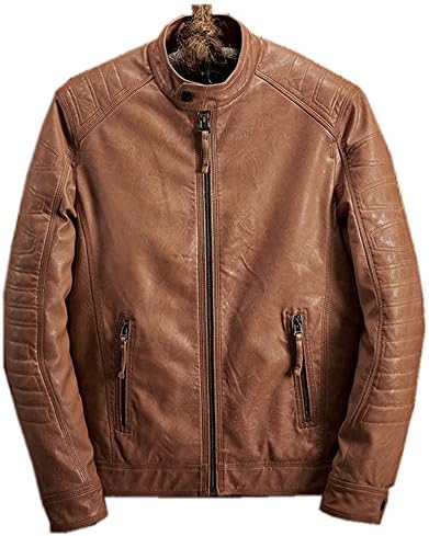 LOONTS Faux-Leather Stand Collar Jaket Warm Motorcycle Jacket