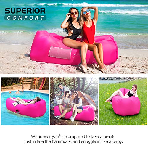 FRETREE Inflatable Lounger Air Sofa Hammock - Portable Anti-Air Leaking & Waterproof Pouch Couch and Beach Chair Camping Accessories for Parties, Travel, Camping, Picnics, Pool,Red - Thumbnail 5