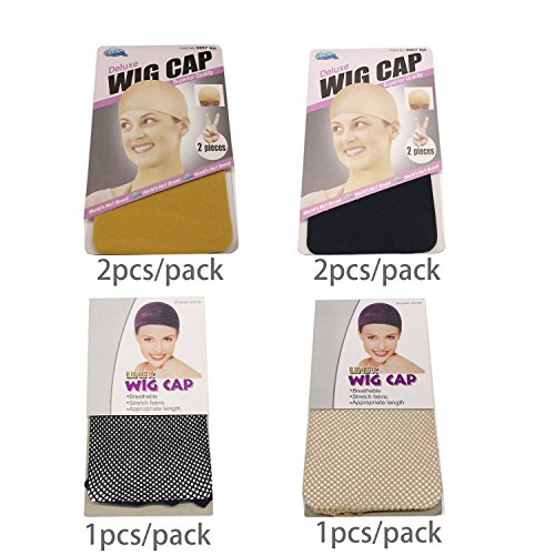 6 Pack Natural Nylon Wig Cap, Breathable and Comfortable Wig Cap for Women and Men (Black, Natural Beige and Light Brown)