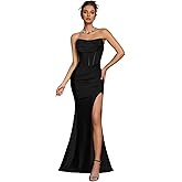 AOSHABABI Women's Cocktail Dresses Elegant Black Strapless Slit Mermaid Evening Dresses for Wedding Guest