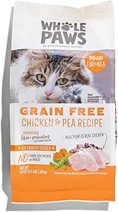 Whole Paws, Grain-Free Dry Cat Food, Chicken & Pea Recipe, Enhanced with Fiber & Prebiotics, Indoor Formula, 3.5 lb