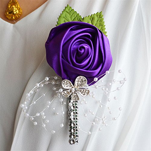 S_SSOY Boutonniere Bridegroom Groom Artificial Flower Corsage Men's Boutonniere Groomsmen Best Man Boutineer with Pin for Wedding Homecoming Prom Suit Decor Dark Purple 1 Piece