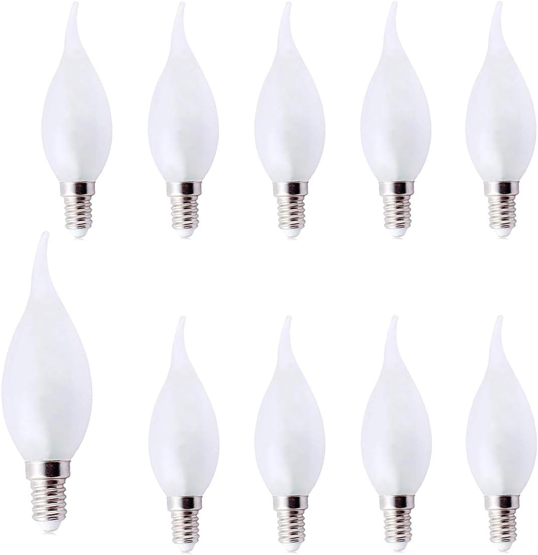 10 Pack Small Screw Candle Bulbs, Edison Screw Light Bulb E14 25W, Frosted/Pearl Bulb Bent tip, SES /e14, 240V, by Brightfour