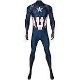 Pongking Superhero Captain Soldier Costume Jumpsuit Halloween Cosplay Outfits for Adult Men