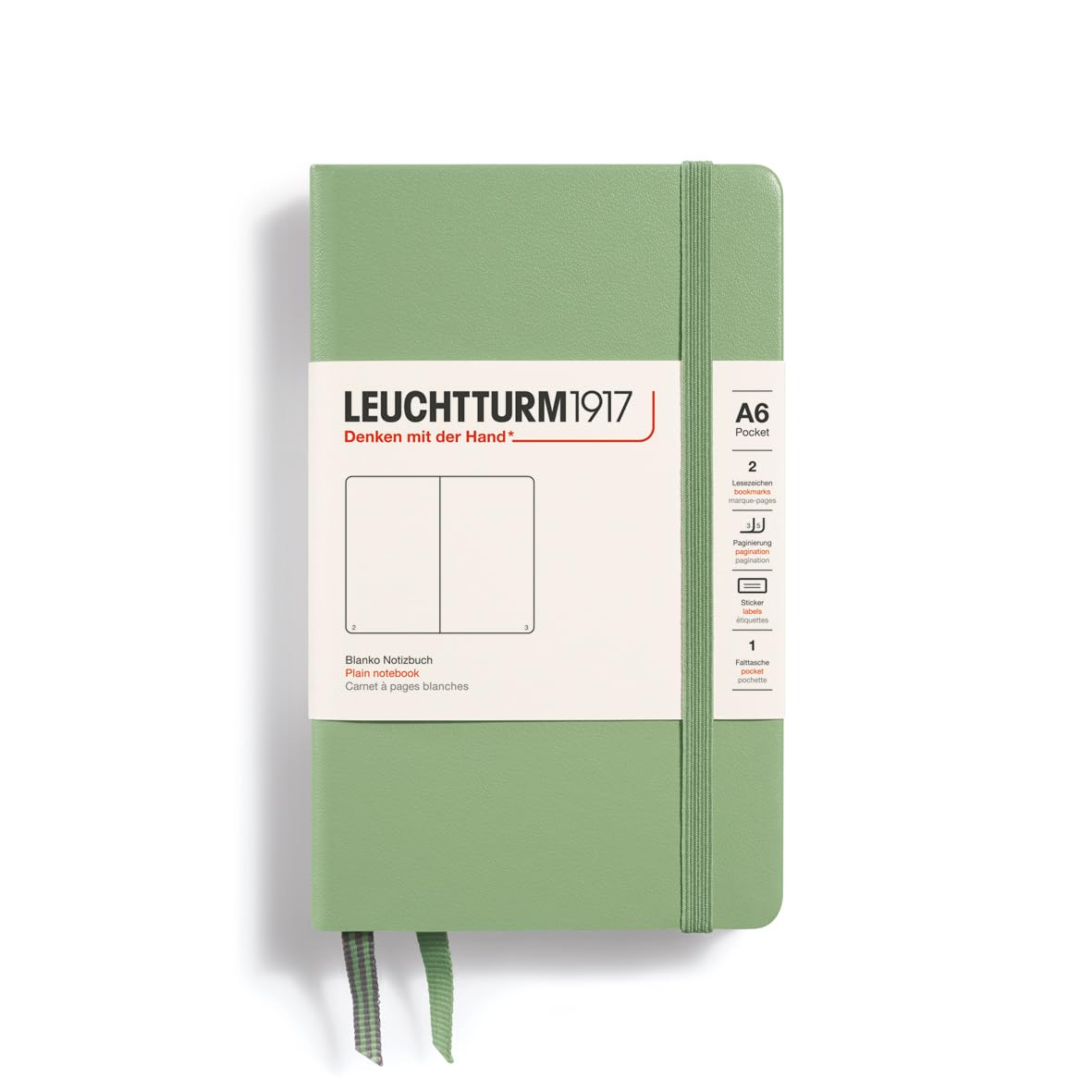 LEUCHTTURM1917 363943 Notebook Pocket (A6), Hardcover, 187 Numbered Pages, Sage, Plain — image 1