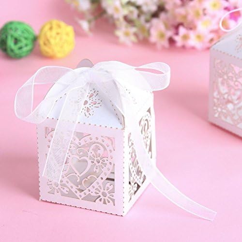 100 PCS Love Heart Laser Cut Candy Gift Boxes With Ribbon Wedding Party Favor